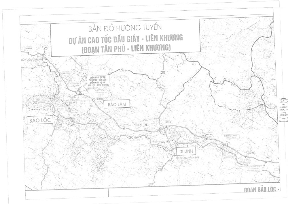 Bản đồ hướng tuyến dự án cao tốc Dầu Giây - Liên Khương (Đoạn Tân Phú - Liên Khương)