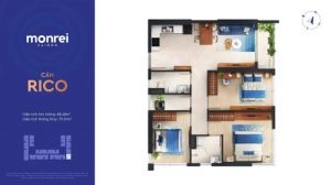 Căn NIDO tại Monrei Saigon có diện tích tim tường 52,16m², bố trí 2 phòng ngủ thông minh