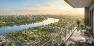 Góc nhìn từ ban công căn hộ Serena Riverside hướng về không gian ven sông