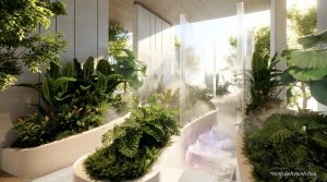 Khu Detox Garden với cây xanh, hơi nước và không gian nghỉ dưỡng tại Monrei Saigon.
