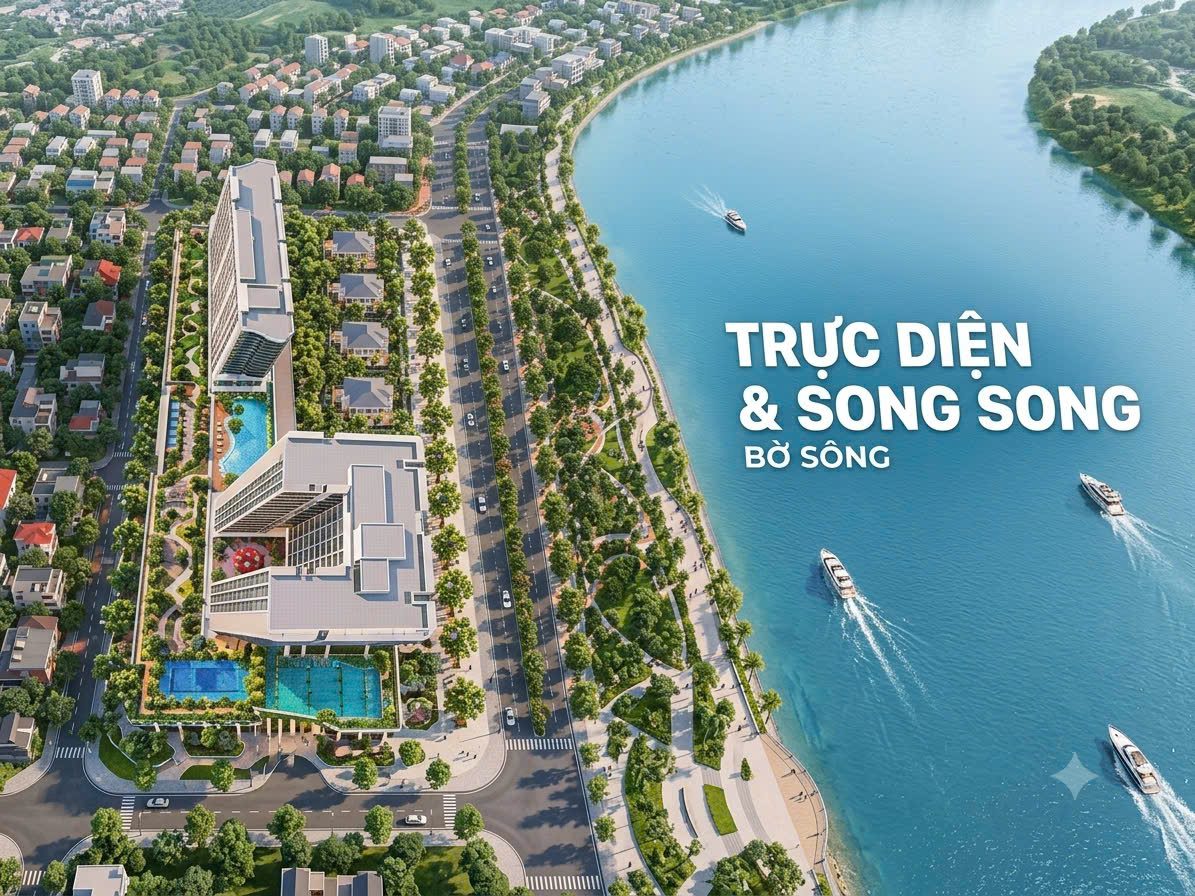 Serena Riverside sở hữu vị trí ven sông với trục dự án nằm trực diện và song song bờ sông, kết hợp không gian cảnh quan và tuyến đường ven sông.
