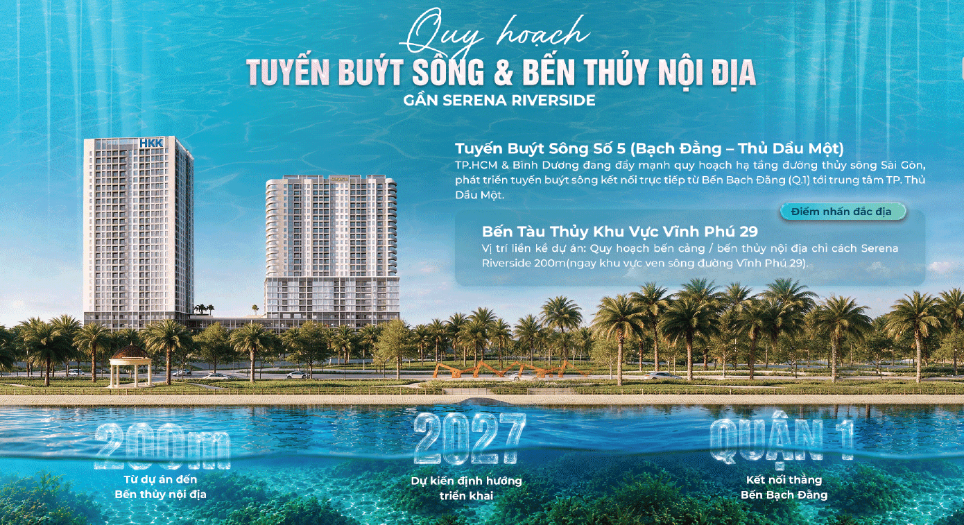 uy hoạch tuyến buýt sông và bến thủy nội địa gần Serena Riverside.