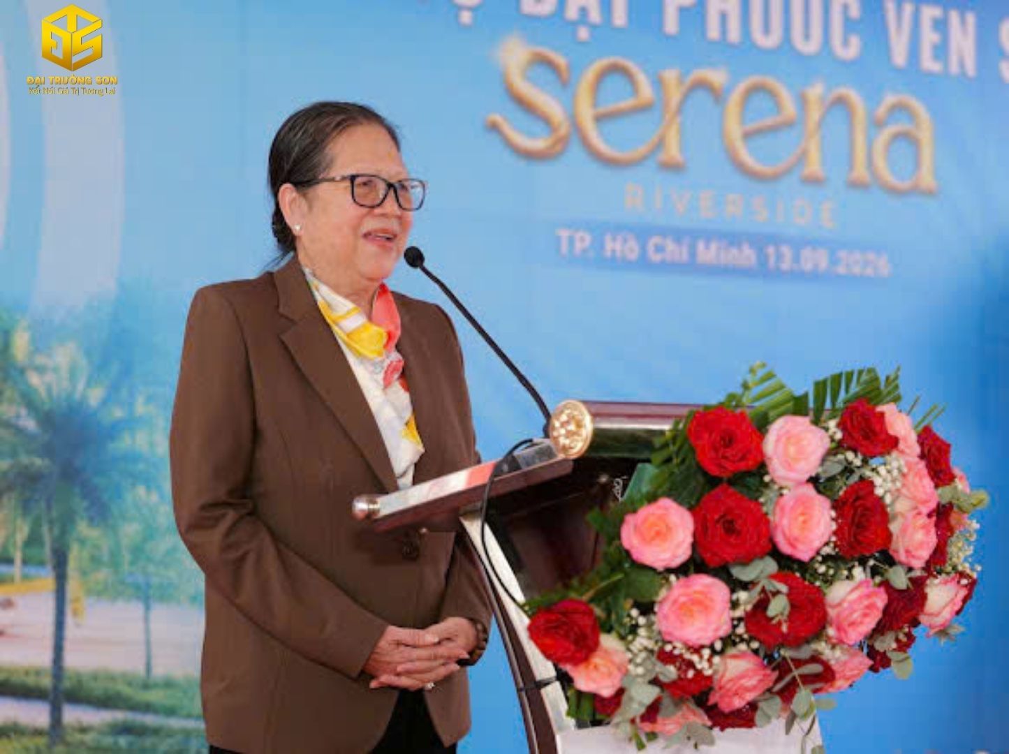 Đại diện dự án Serena Riverside bà Nguyễn Thị Tư -TGĐ Công ty Đạt Phước phát biểu tại sự kiện khởi công