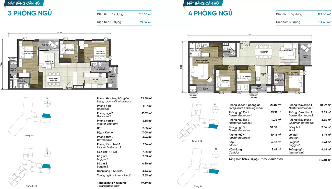 Thiết kế chi tiết căn hộ D Homme Quận 6 – Loại 90.69m² – 109m²