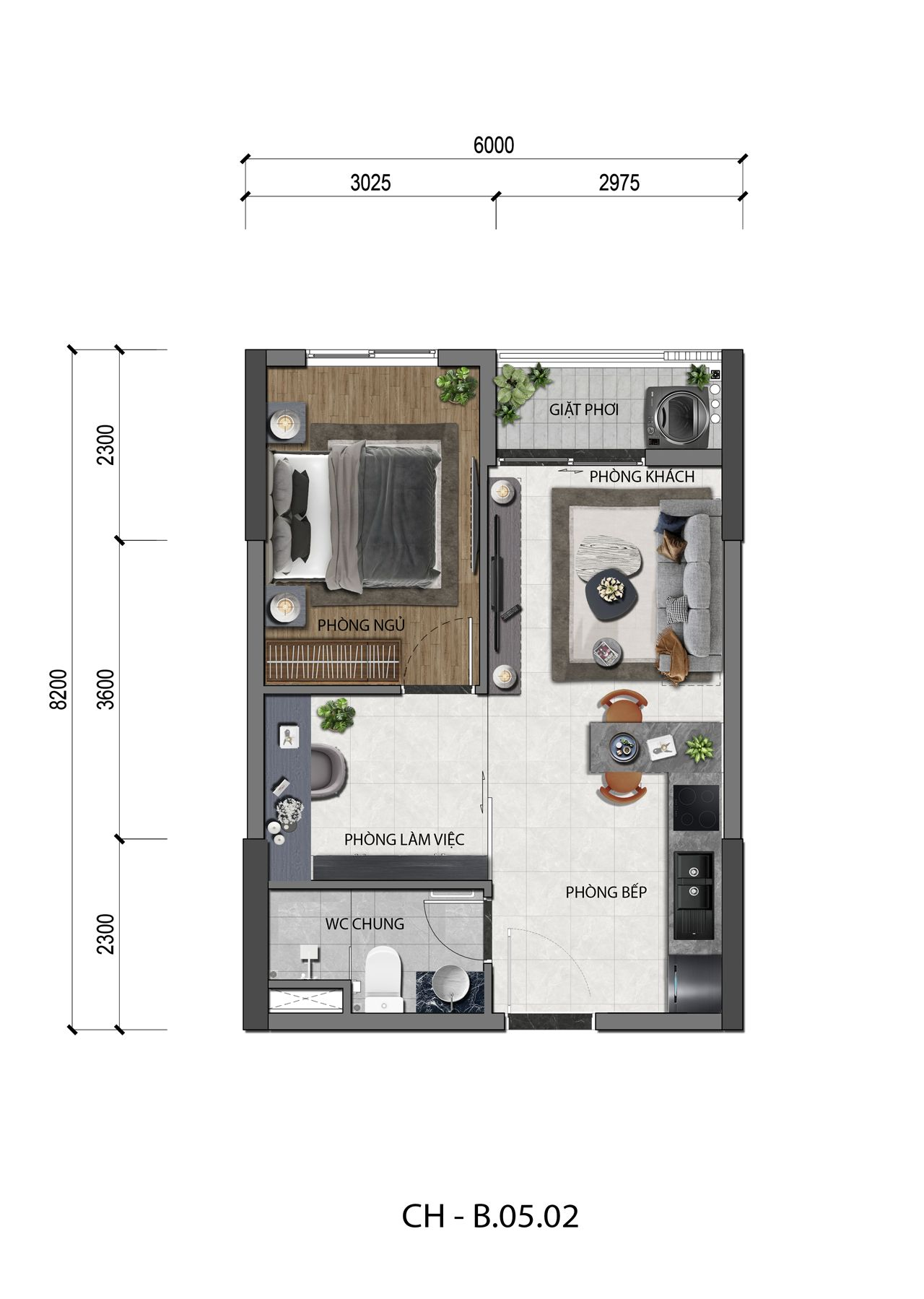 Mặt bằng thiết kế căn 1 pn A&K Tower