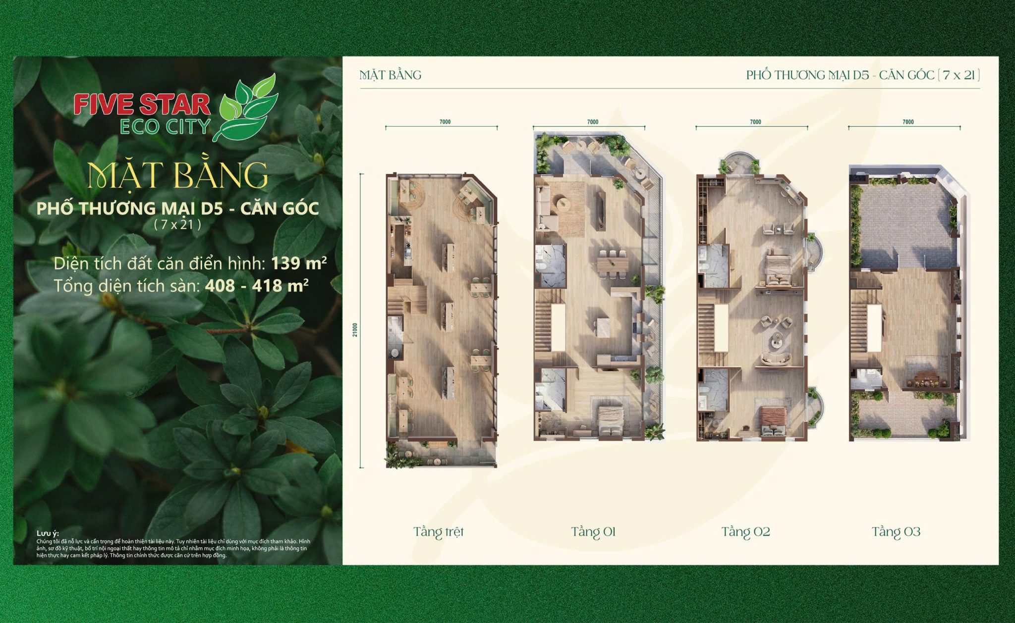 Mặt bằng bài trí bên trong Nhà phố Thương mại căn góc của Five Star Eco City