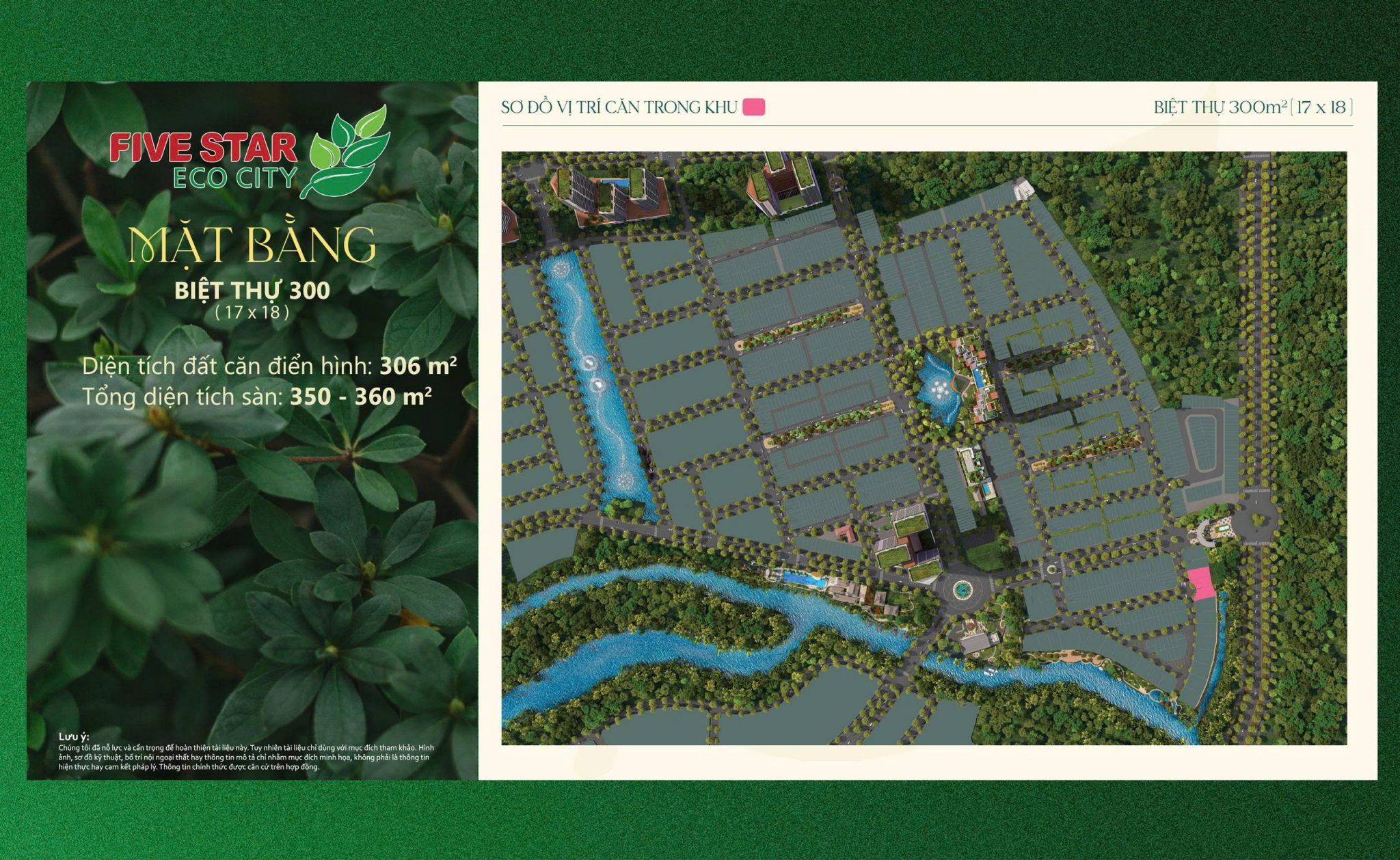 Mặt bằng vị trí Biệt thự 300m2 của Five Star Eco City