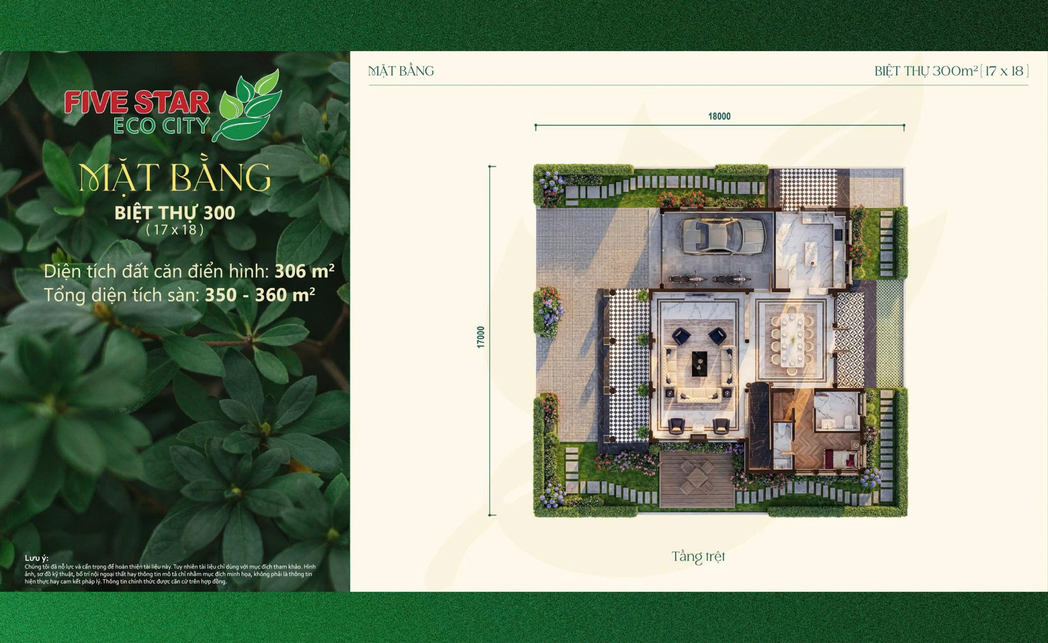 Mặt bằng bày trí Biệt thự 306m2 của Five Star Eco City