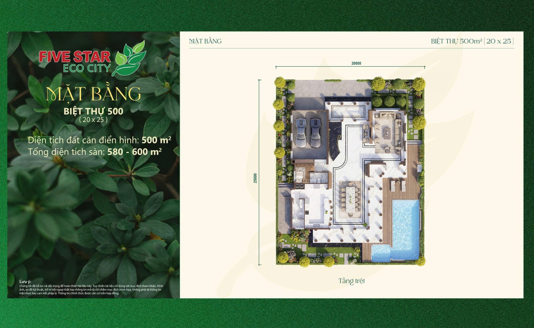 Mặt bằng bày trí Biệt thự 500m2 của Five Star Eco City