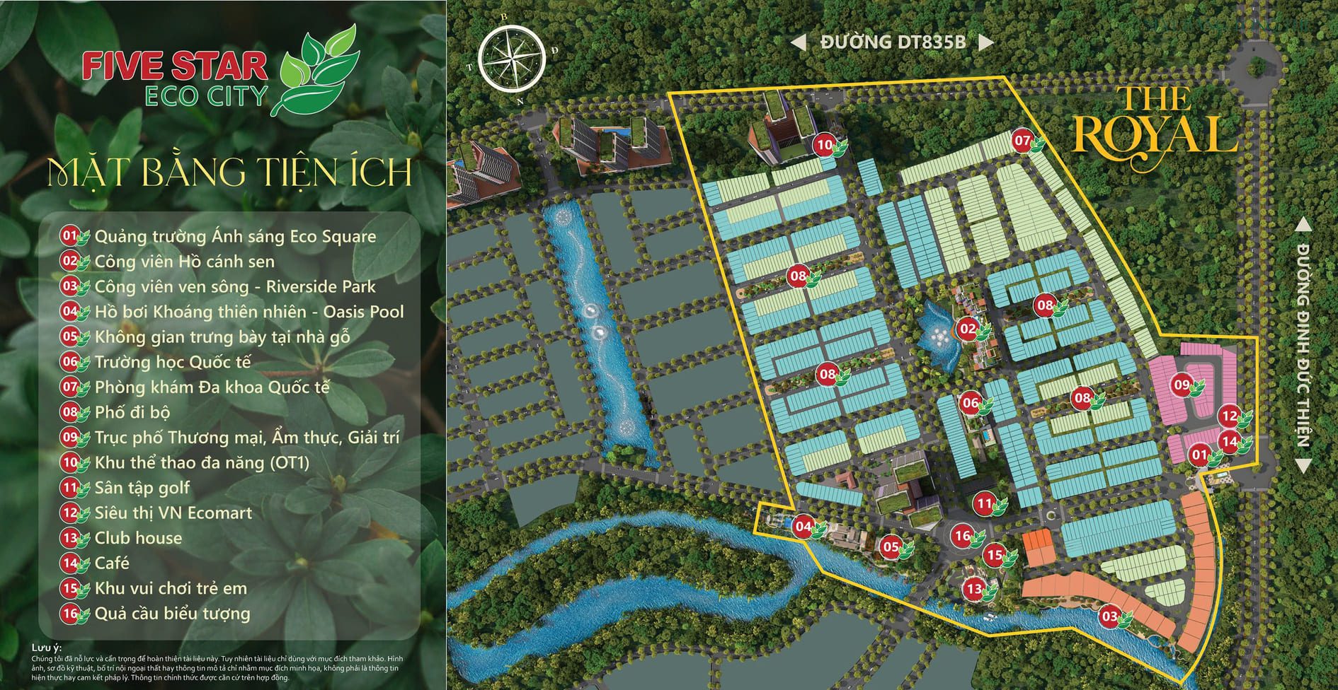 Mặt bằng tiện ích của The Royal tại Five Star Eco City