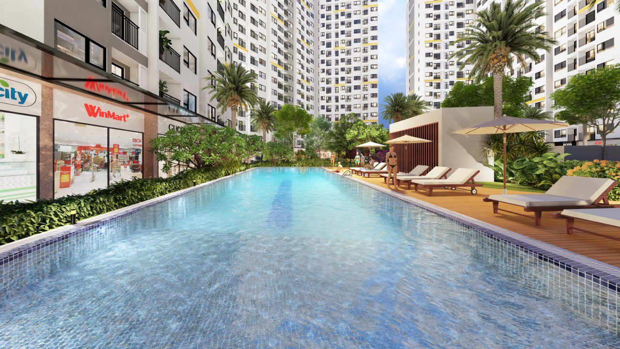 Phối cảnh hồ bơi tầng trệt dự án Destino Centro