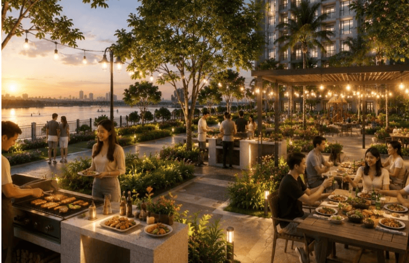 Phối cảnh tiện ích BBQ nội khu dự án Serena Riverside