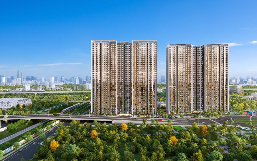SERENA RIVERSIDE phối cảnh tổng thể dự án căn hộ cao tầng với cảnh quan xanh và hệ thống giao thông