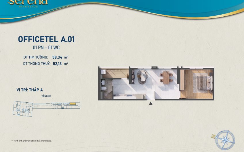 Mặt bằng thiết kế Officetel căn 1PN
