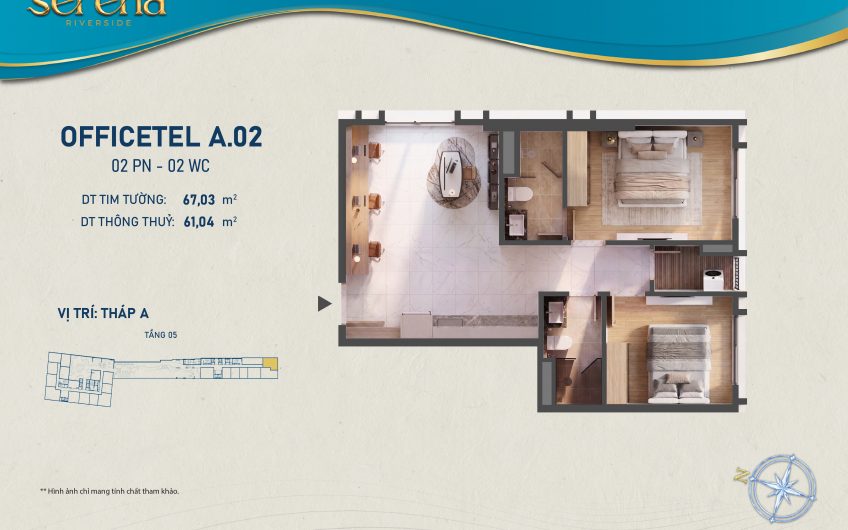 Mặt bằng thiết kế Officetel căn 2PN