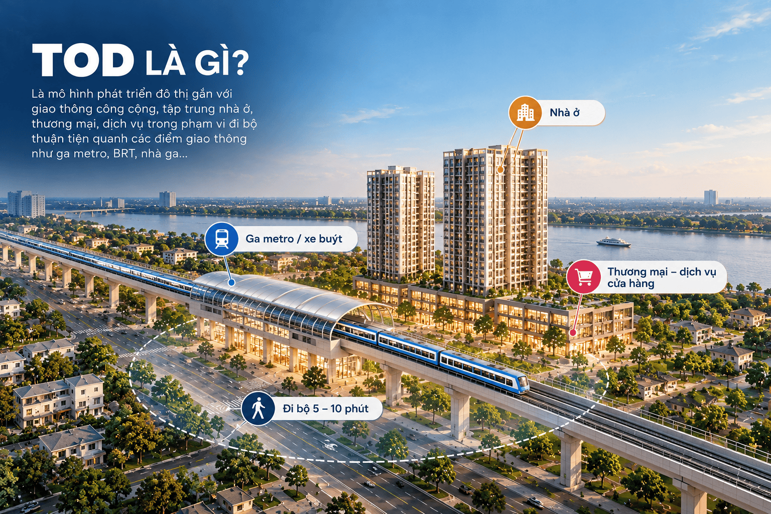 Hình ảnh minh họa mô hình TOD phát triển đô thị gắn với giao thông công cộng