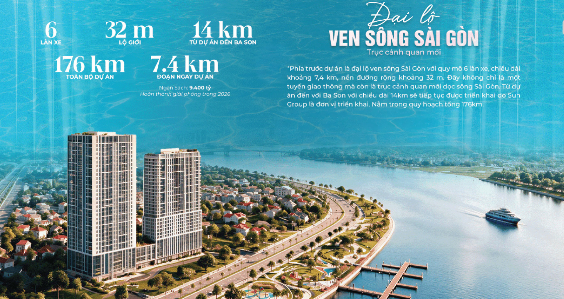 Đại lộ ven sông Sài Gòn với quy mô 6 làn xe, chiều dài 7,4 km