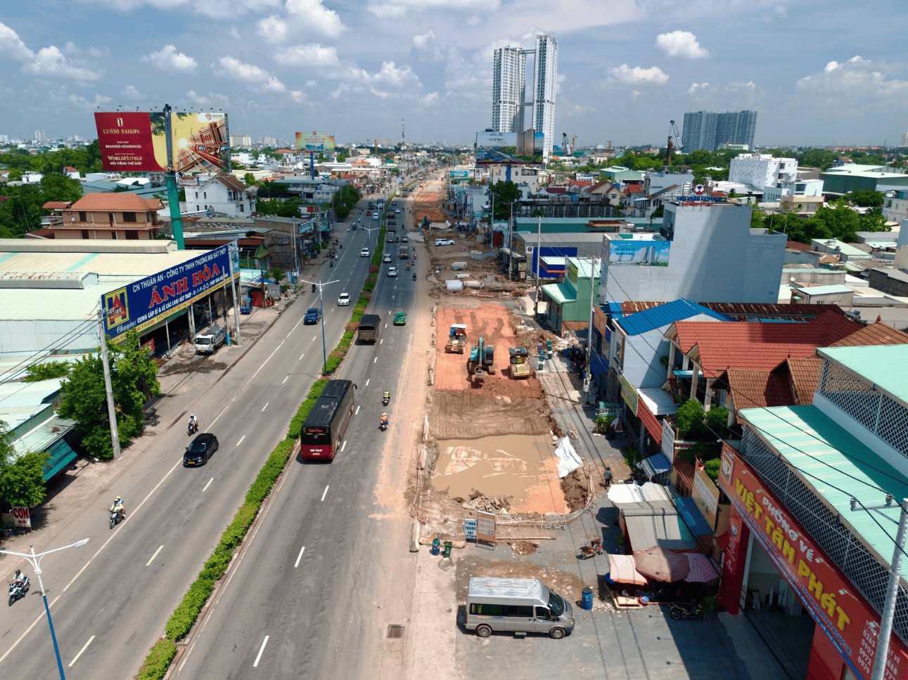 Hiện trạng Quốc lộ 13 và phần diện tích dự kiến mở rộng 8 làn xe